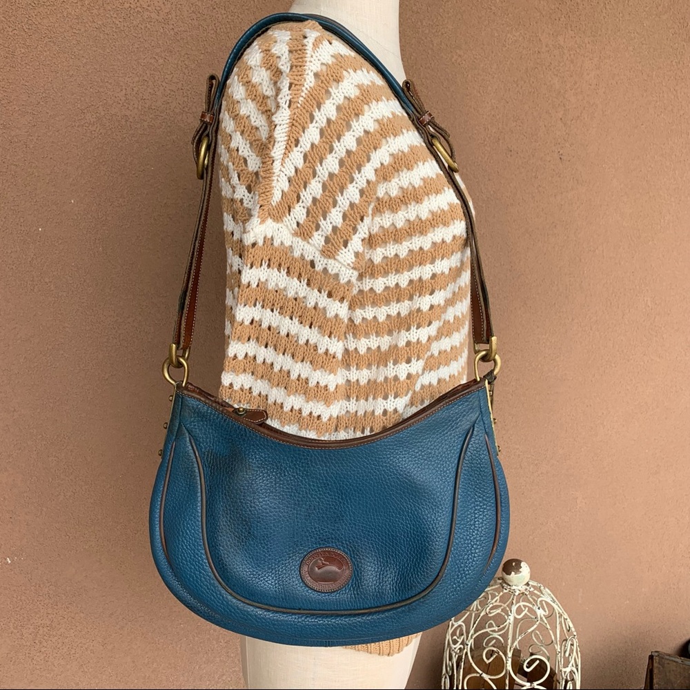 Dooney & Bourke Vintage Blue/Tan Shoulder Purse - Picture 2 of 10